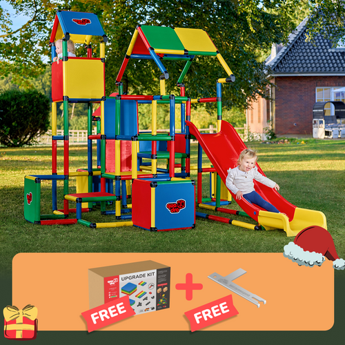 Kletterparkour + 2x Kletterpyramide + Upgrade Kit + Plattenset S + Plattenset XXL + Modularrutsche + QUADRO Pro Schlüssel