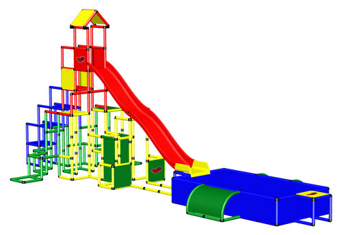Universal + Kletterpyramide + 2x Modularrutsche + Pool XXL + Plattenset L