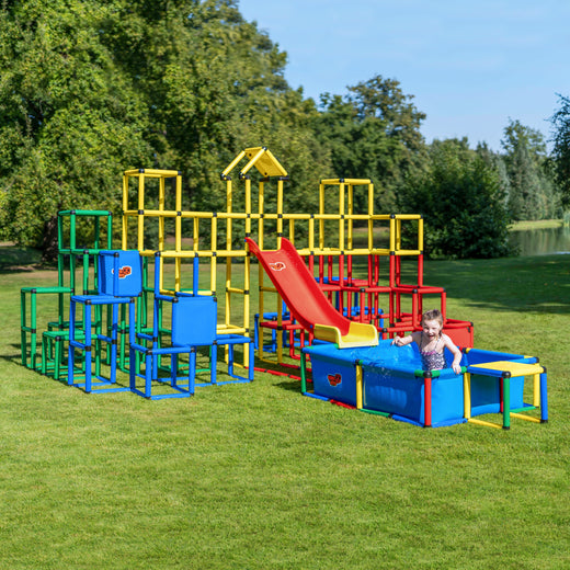 6x Piramida wspinaczkowa + Beginner + basen L + zestaw paneli XXL + zjeżdżalnia Modular